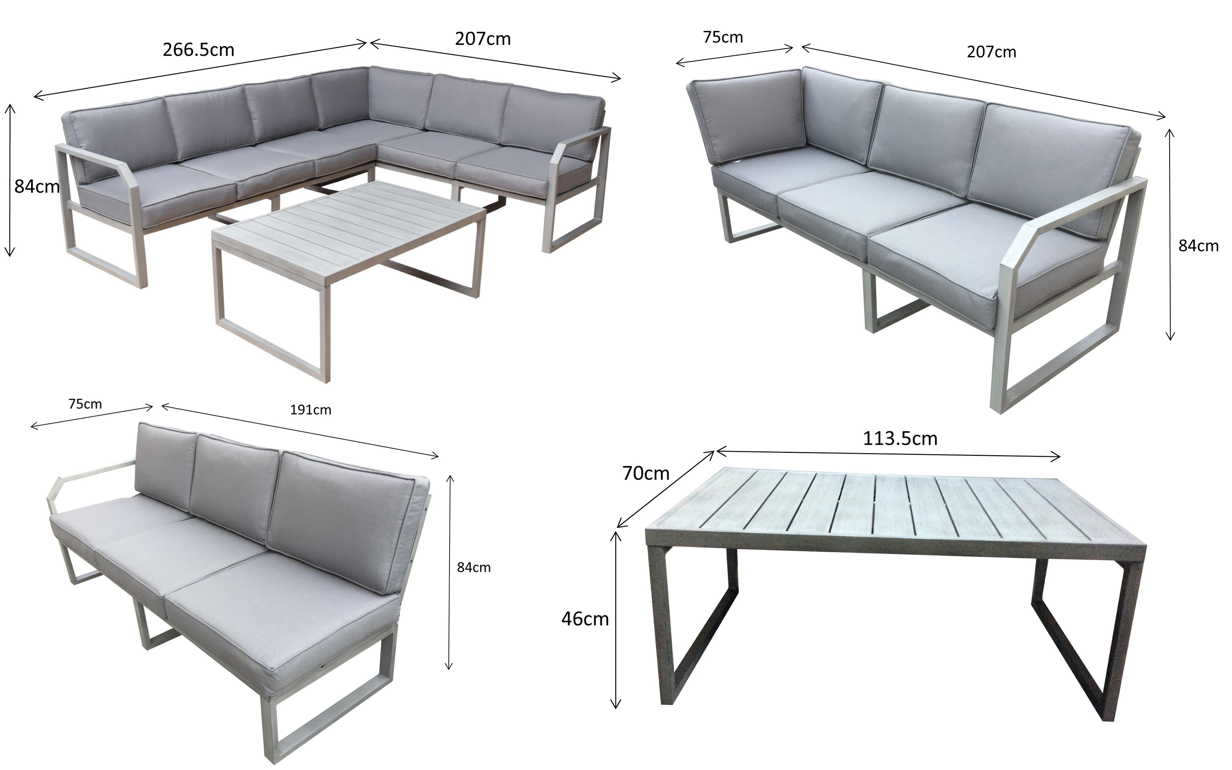ALARNA Corner Sofa Grey in grey powder coat