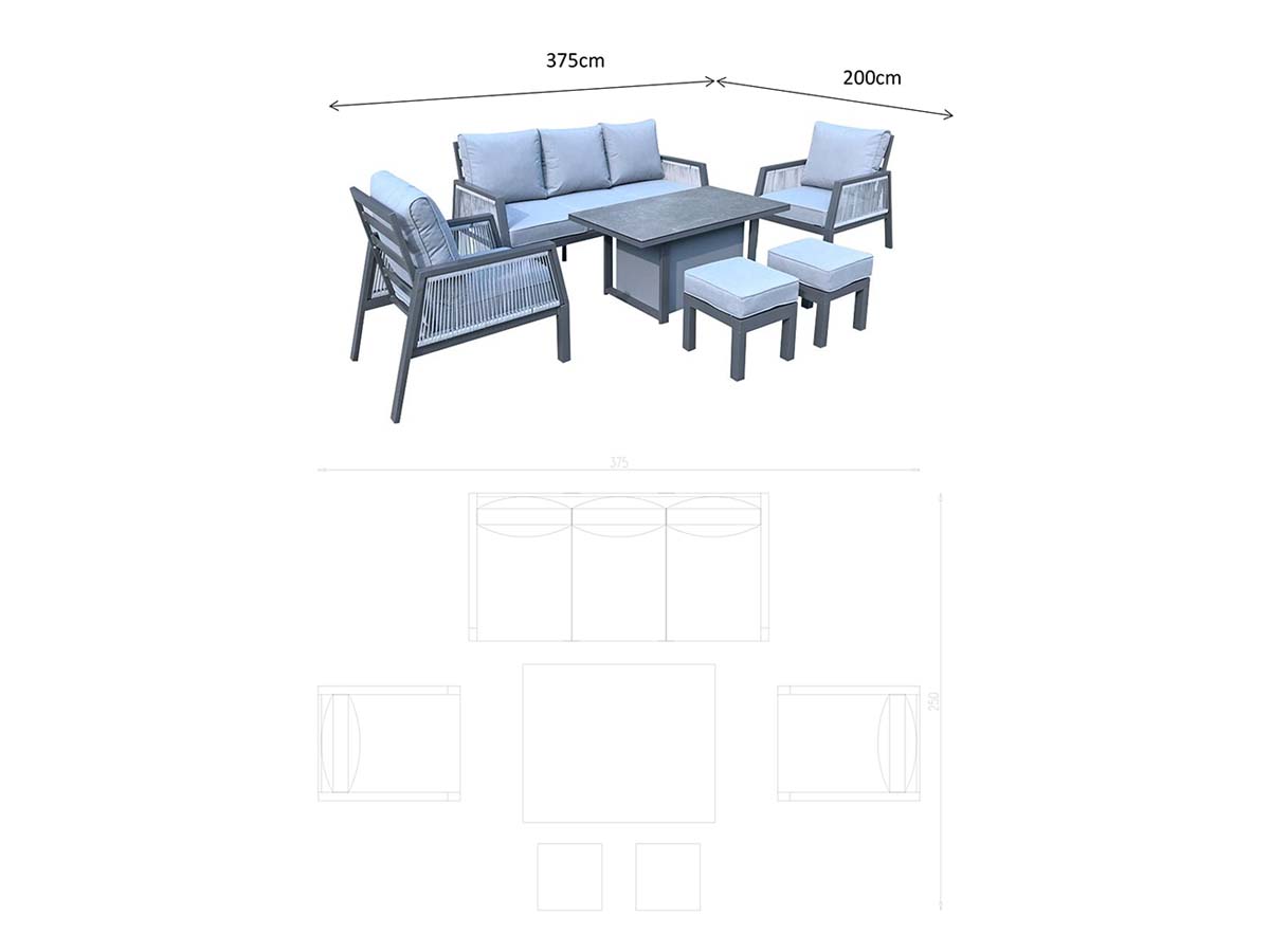 BETTINA Sofa Dining Set Grey