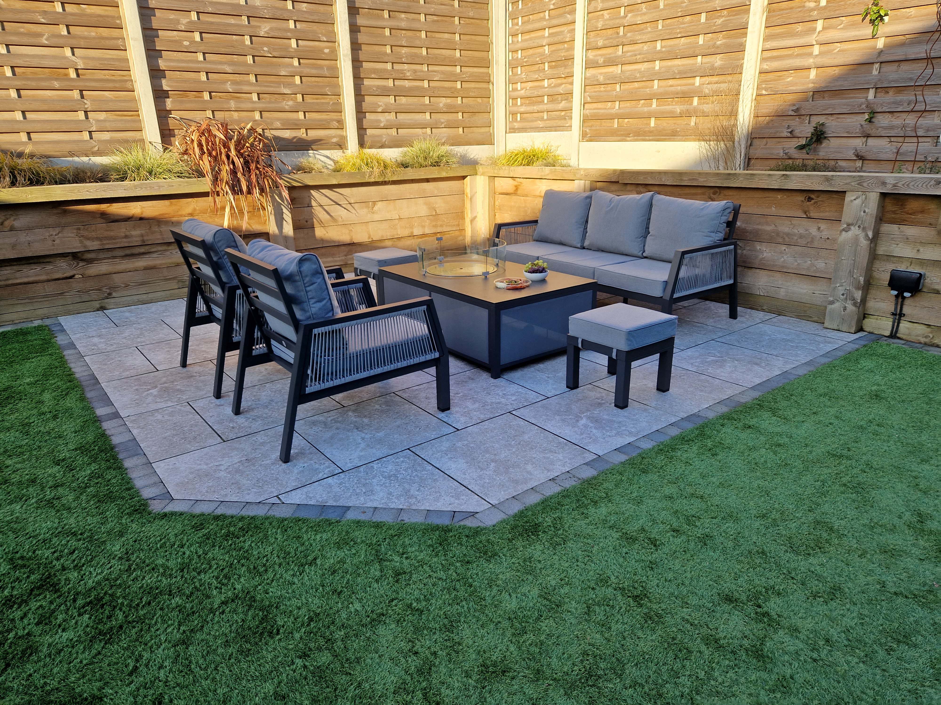 BETTINA  3 seat sofa + 2 armchairs & Gas fire pit table