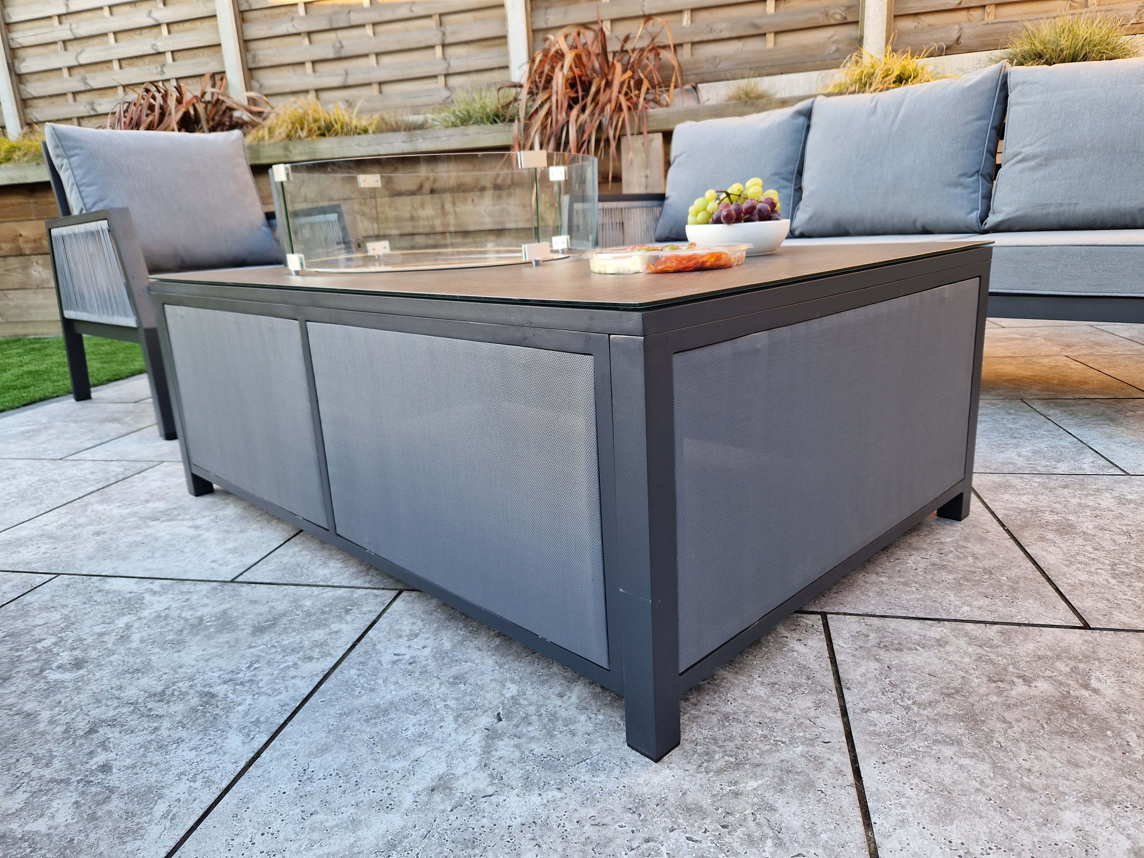 BETTINA  3 seat sofa + 2 armchairs & Gas fire pit table