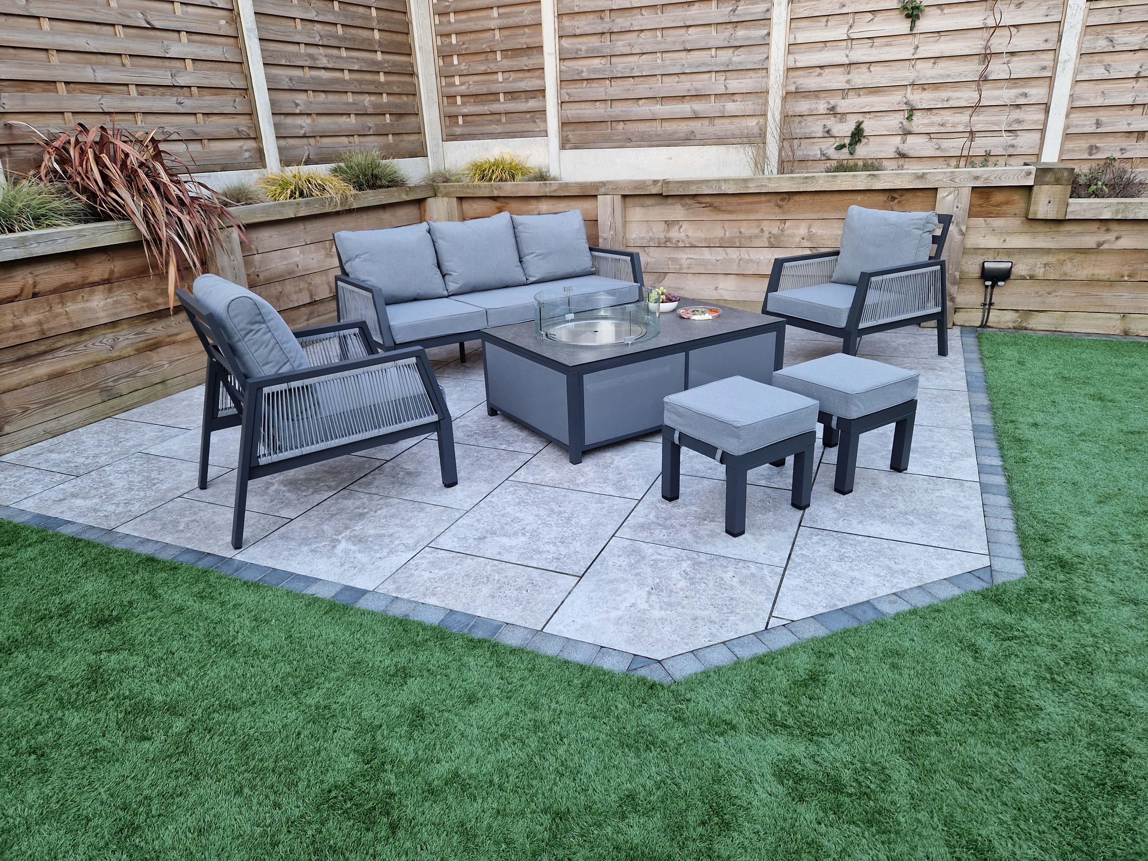 BETTINA  3 seat sofa + 2 armchairs & Gas fire pit table