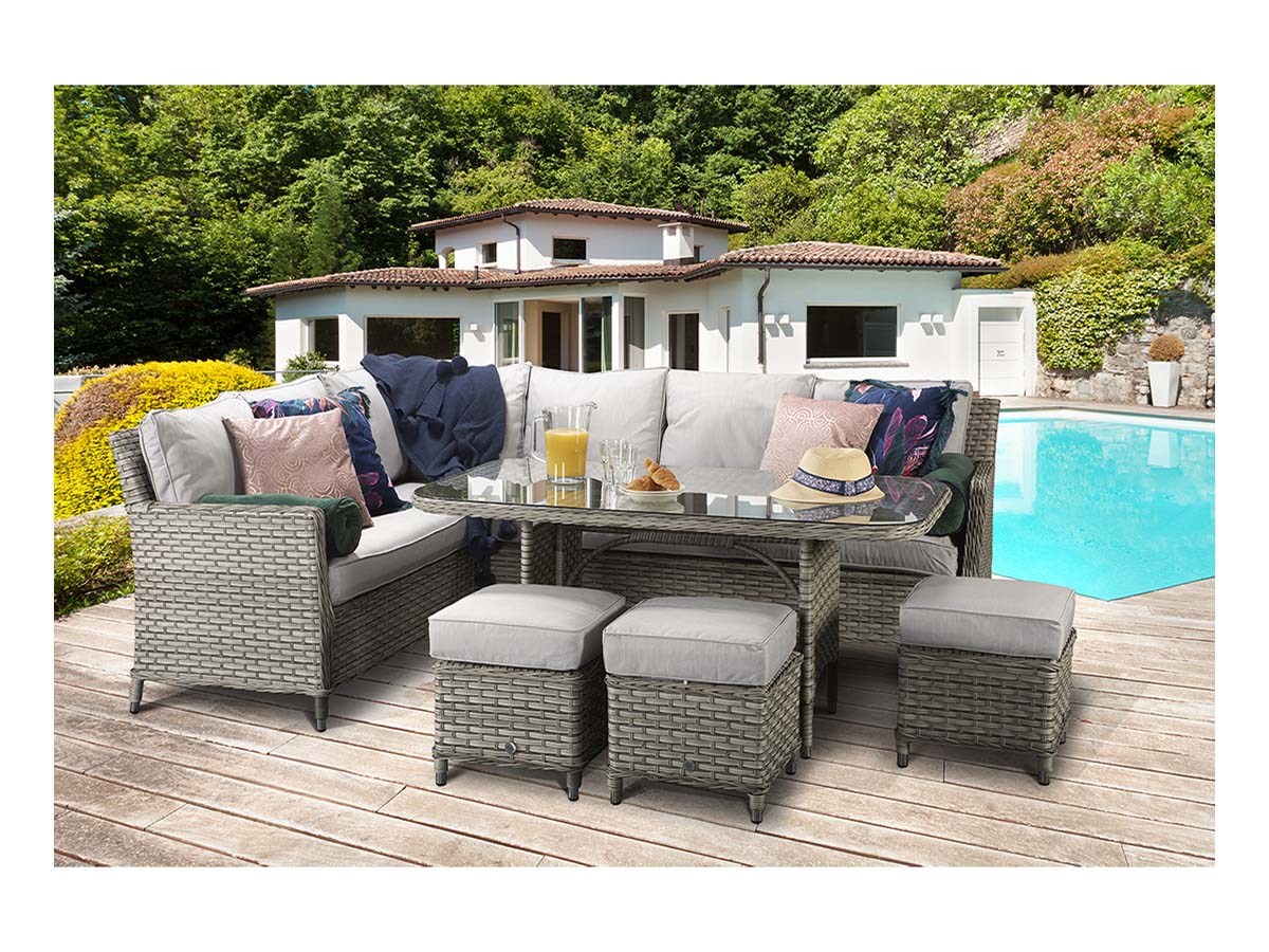 EDWINA Corner Dining 3 Wicker Special Grey