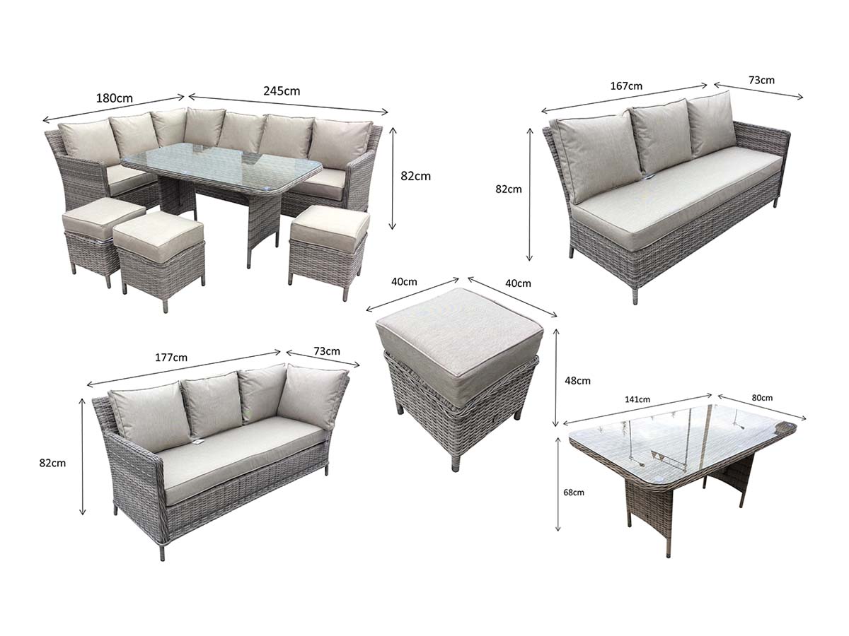 EDWINA Corner Dining 3 Wicker Special Grey