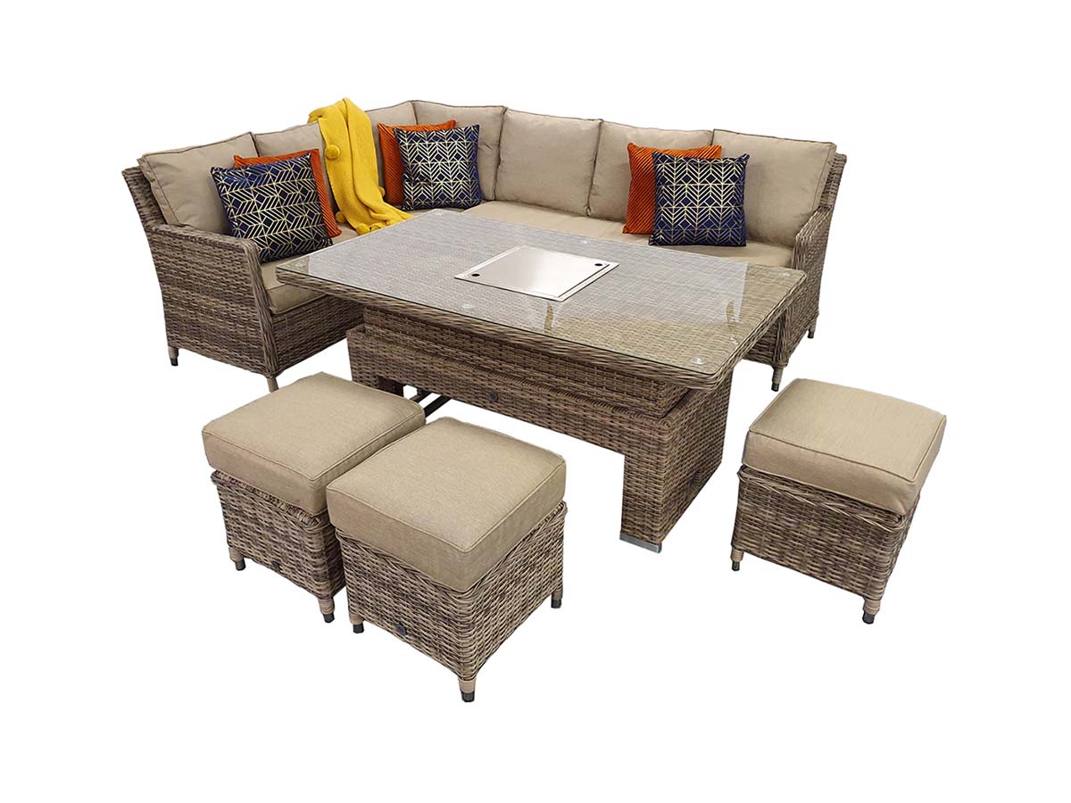 EDWINA Corner Dining with Lift Table Mixed Nature Weave