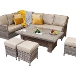 EDWINA Corner Dining with Lift Table Mixed Nature Weave