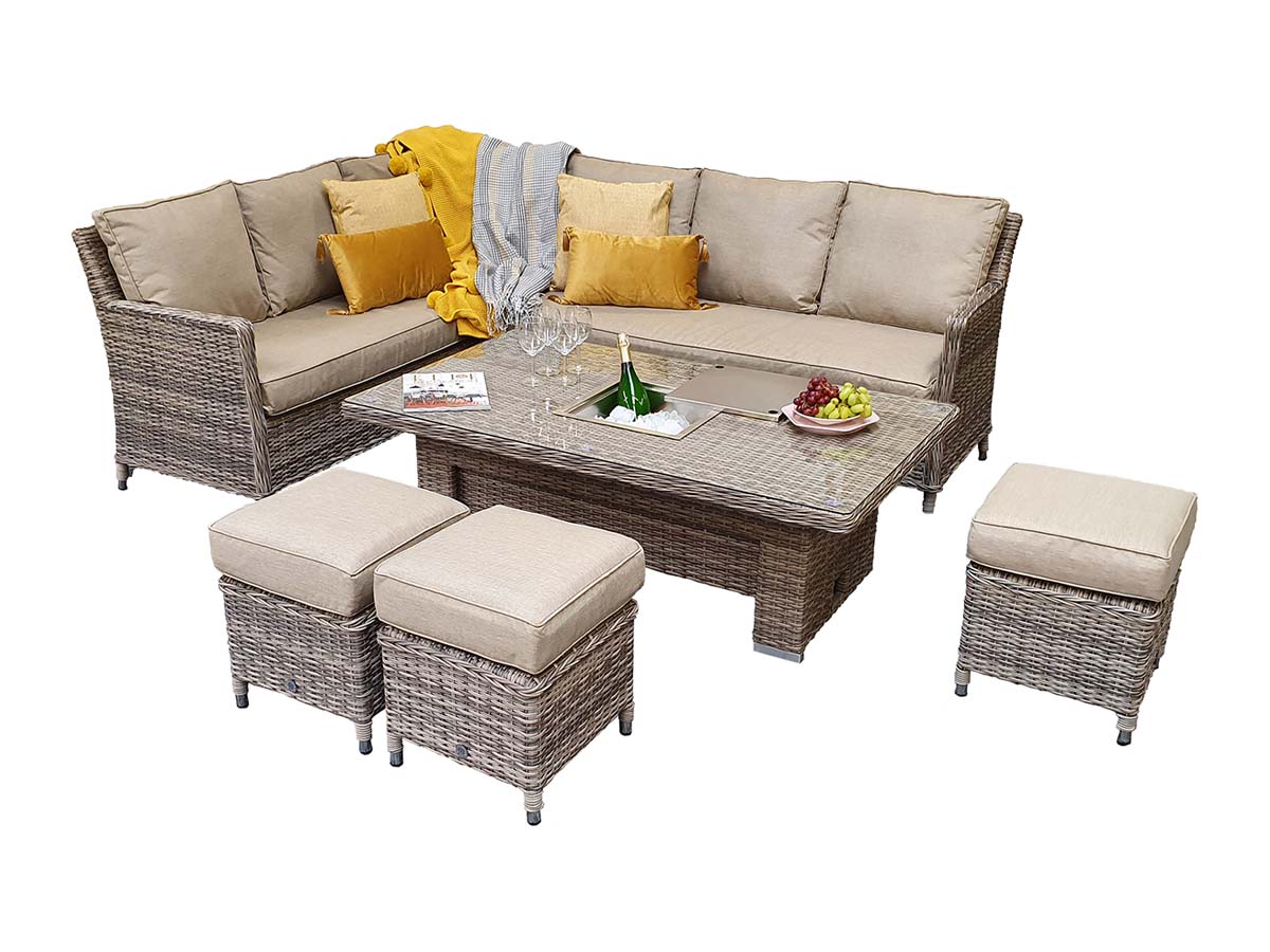 EDWINA Corner Dining with Lift Table Mixed Nature Weave