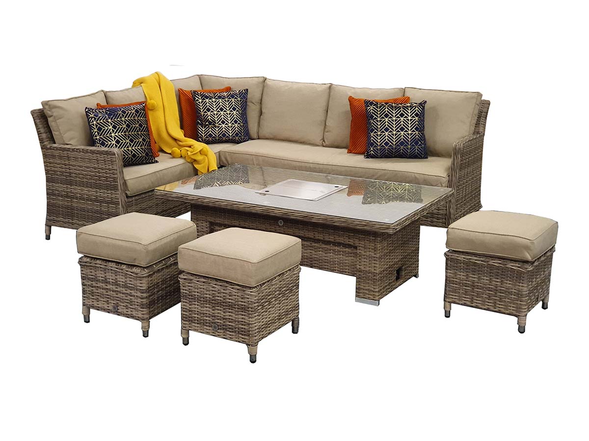 EDWINA Corner Dining with Lift Table Mixed Nature Weave