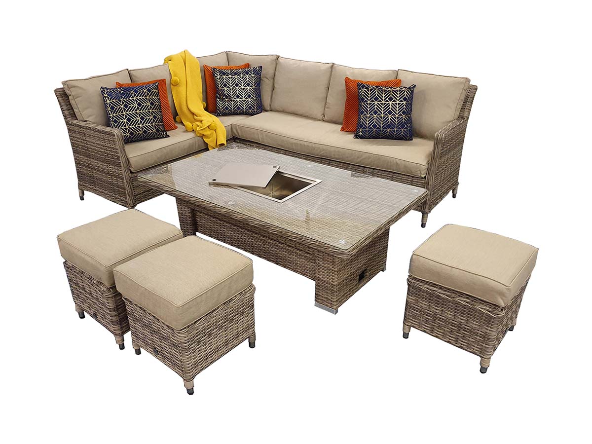 EDWINA Corner Dining with Lift Table Mixed Nature Weave