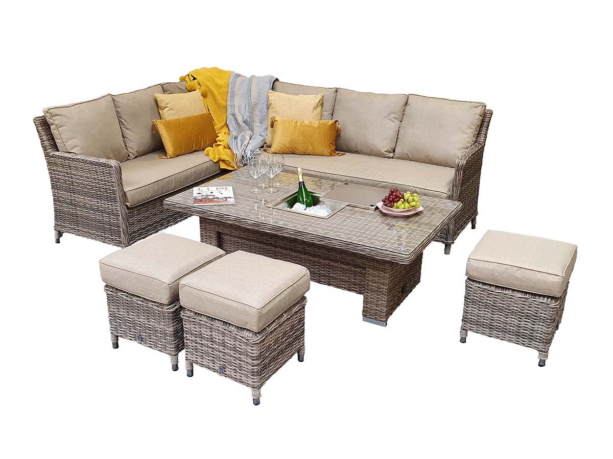 EDWINA Corner Dining with Lift Table Mixed Nature Weave