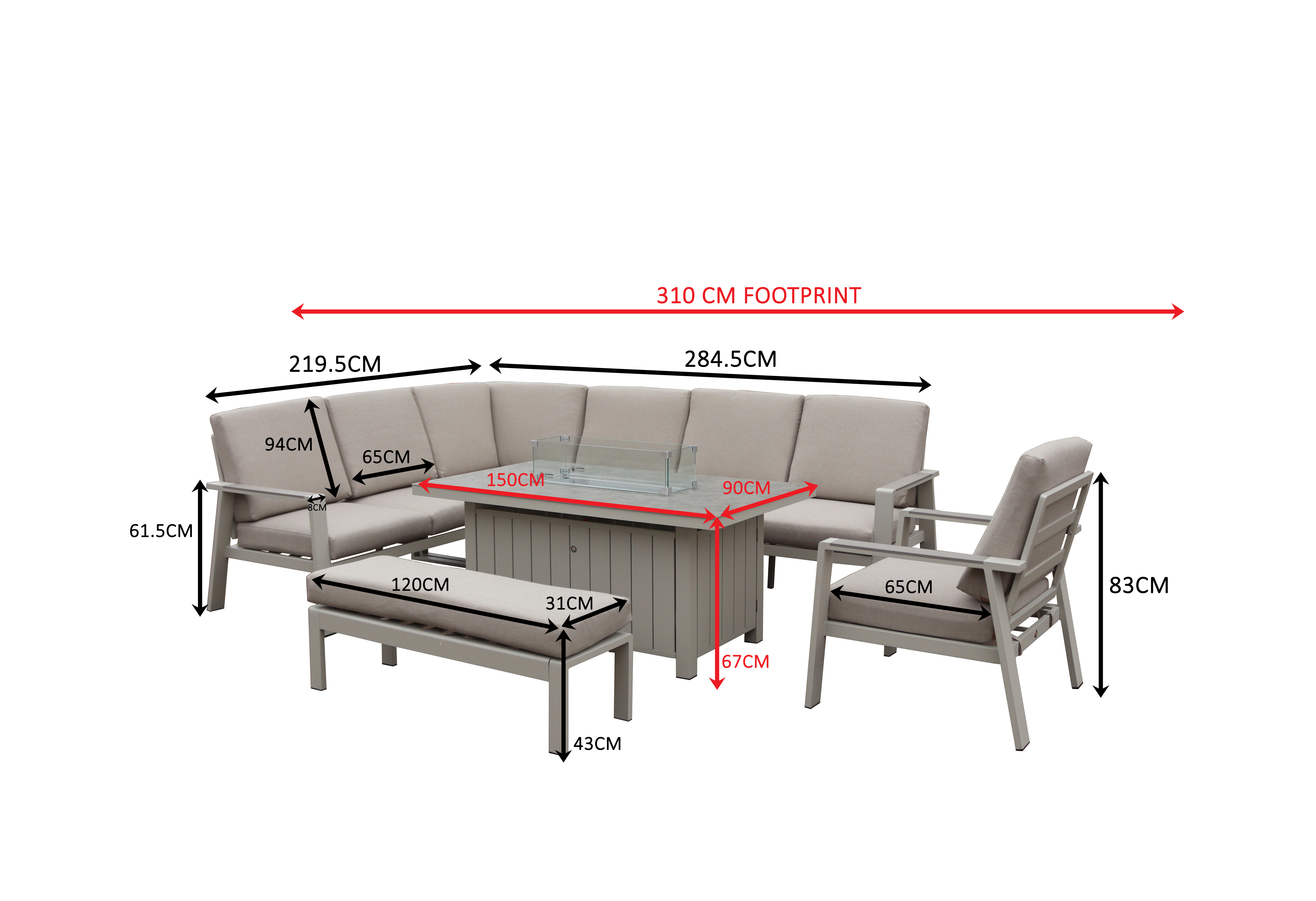 NEPTUNE L shape corner with gas firepit table