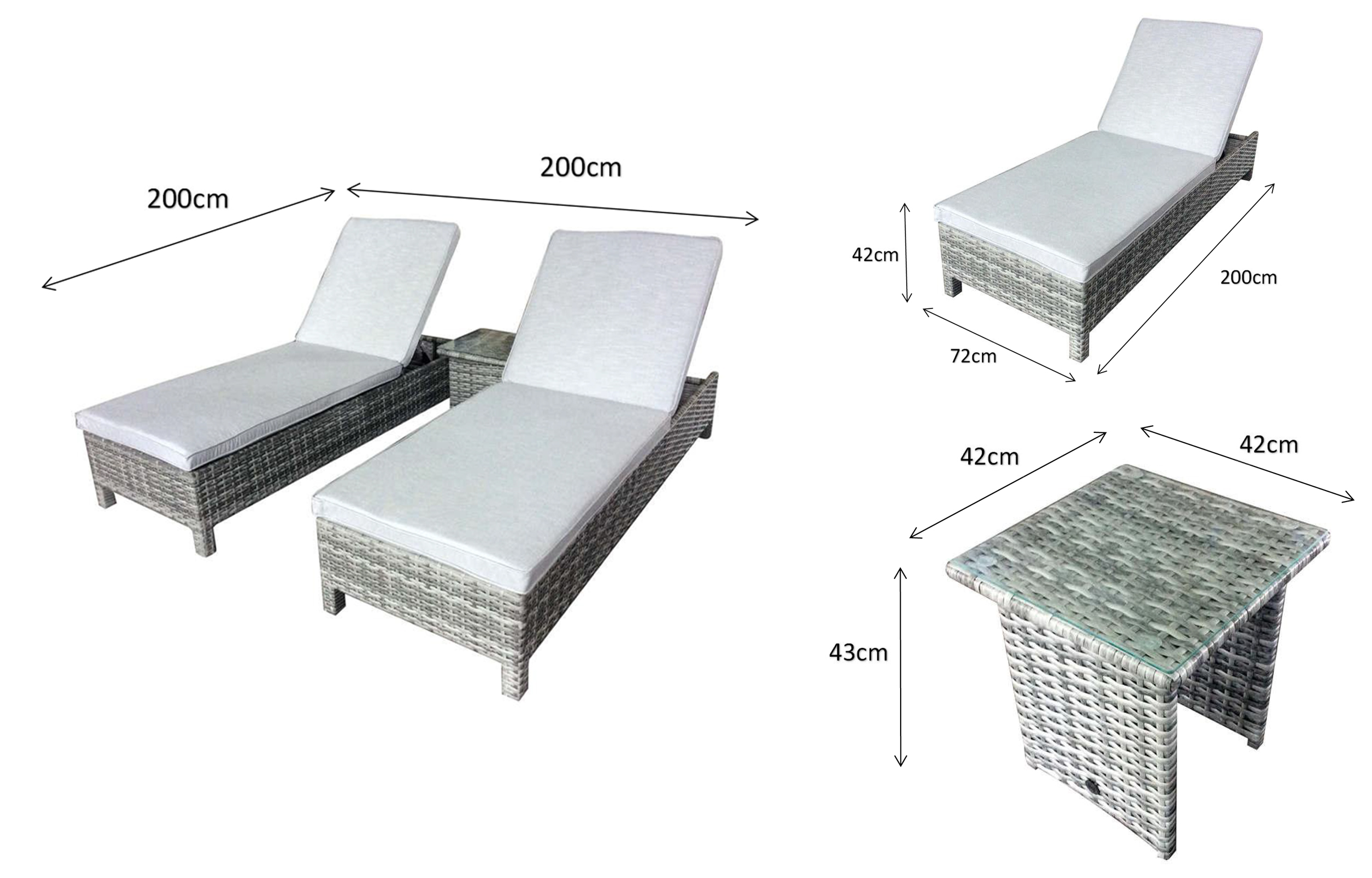 SARENA Sunbeds in Grey Victoria Weave
